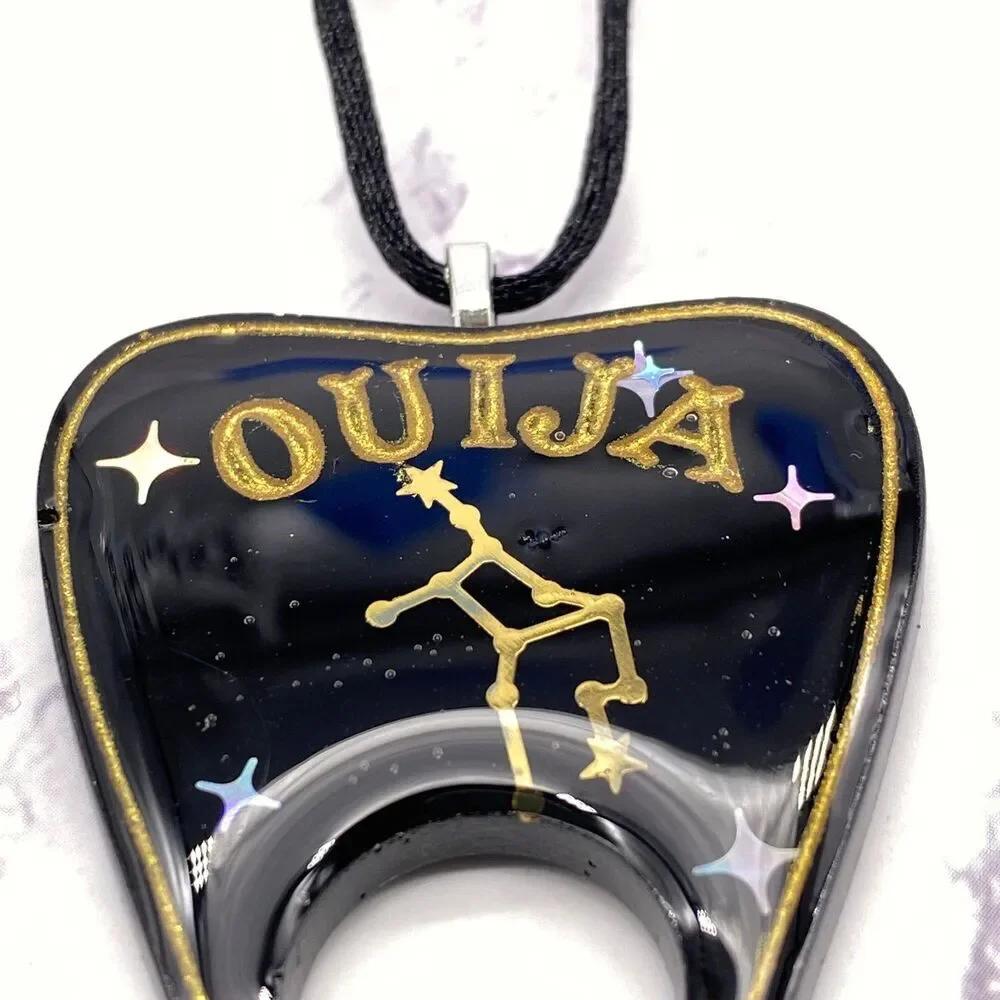 Black Virgo Zodiac Ouija Planchette Necklace Divination Witch Occult Jewelry